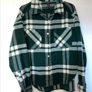 Zara Green and White Plaid Flannel Jacket